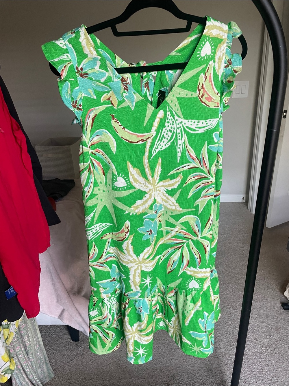 Cocomo Bright Green Tropical Ruffle Dress